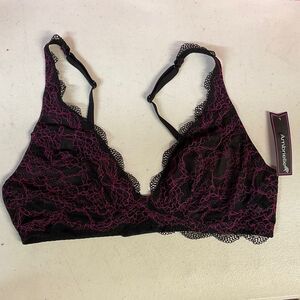 Ambrielle Small, Medium, & Large Black and Magenta Lace Bralette - New